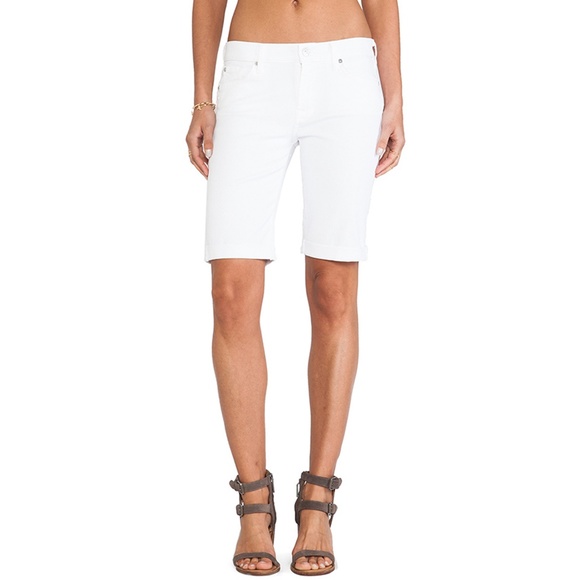 7 For All Mankind White Denim Walking Straight Leg Shorts 7 pockets Size 26 - Picture 1 of 4